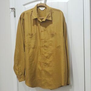 Vintage Genelli Silk Button Up Shirt, Gold, Size Large